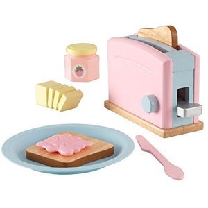 KidKraft 63374 pastelkleurige houten broodroosterpeelset, kookgerei en accessoires voor kinderspeelkeuken