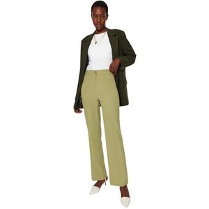 Trendyol Dames Basics rechte broek met hoge taille en rechte pijpen, Groen, 62