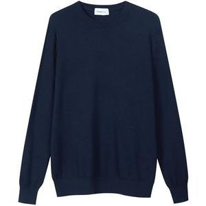 Diana Studio - Basic Blue Crew Neck Trui, heren, 100% merinowol, effen, lange mouwen, maat XXL, regular fit, Blauw, XXL/3XL