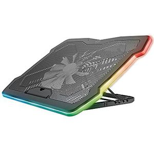 Trust Gaming GXT 1126 Aura Koelstandaard met Meerkleurige Verlichting, 5 Verschillende Kleurmodi, voor Laptops tot 17 inch, Regelbare Snelheid, Stiltefunctie - Zwart