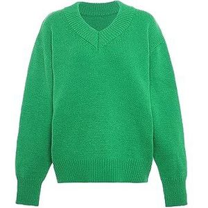 Libbi Dames minimalistische trui met V-hals acryl groen maat XL/XXL, groen, XL