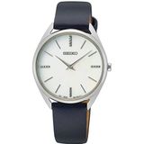 Seiko Dames analoog kwarts horloge met lederen armband SWR079P1, zilver-lila