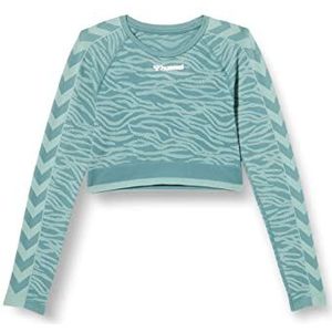 hummel Vrouwen Hmlmt Saga Naadloze Crop T-Shirt Ls, Noord-Atlantische Oceaan/Blauwe Surf Melan, L