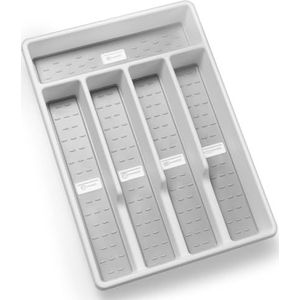 Joequality Zilverwerk Organizer met pictogrammen, Plastic Bestek Zilverwerk Tray voor Lade, Gebruiksvoorwerp Bestek Servies Organizer voor Keuken met Antislip TPR, Past Standaard Lade, 5-Compartiment,