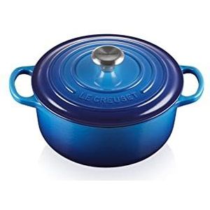 LE CREUSET Kenmerkende geëmailleerde gietijzeren ronde braadpan met deksel, 22 cm, 3.3 liter, azure