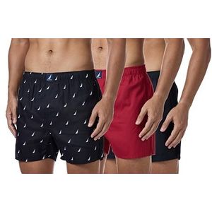 Nautica Men's Cotton Woven 3 Pack Boxer, Black Red/Sails Black, Small