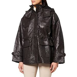 IPEKYOL Dames verstelbare taille en manchetten gebreid patroon patent Leather Coat, bruin, 40