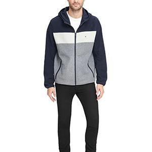 Tommy Hilfiger Performance fleecejack met capuchon voor heren, Navy/Wit/Lichtgrijs, XXL