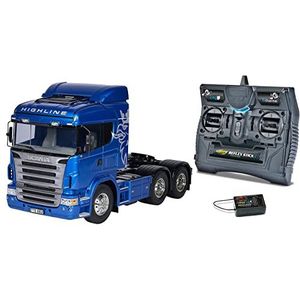 TAMIYA 56327 1:14 RC Scania R620 6x4 Highl.blue painted - vrachtwagenbundel inclusief afstandsbediening (FS Reflex Stick II 2.4 GHz 6CH), RC truck, truck met afstandsbediening, modelbouw, truck kit