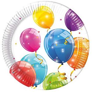 Procos 88148 - borden, sparkling ballonnen, 20 cm, 8 stuks, servies, verjaardag, themafeest