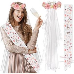Decoraparty Bloemenkrans met bloemen + hoofdband Bride to Be 76 cm – accessoires voor vrijgezellenfeest, toekomstige bruid, bruiloft, vrijgezellenfeest, verloving, bruiloft