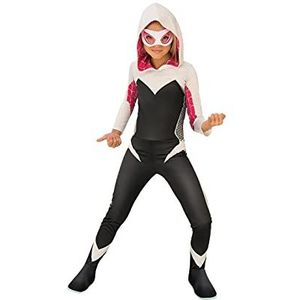 Rubies Spider Gwen Classic kostuum voor meisjes, jumpsuit met capuchon, laarsmanchetten en oogmasker, officieel Marvel kostuum voor carnaval, Halloween en verjaardag