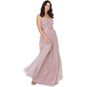 Maya Deluxe Maya Mouwloze gestreepte maxi-jurk voor dames, Frosted Pink, 54 NL