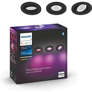 Philips Hue Centura Inbouwspot 3-Pack - Wit en Gekleurd Licht - Duurzame LED Verlichting - Dimbaar - Verbind met Hue Bluetooth of Bridge - Werkt met Alexa en Google Home - Rond - 220-240V - Zwart