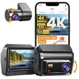 DDPAI Dashcam, Echte 4K + 1080P Dashcam Auto Voor en Achter met Ingebouwde 32GB eMMC, Volledige Kleur Nachtzicht, 4G LTE Ondersteuning, 5GHz WiFi 6, GPS, 24H Parkeermodus, 3"" IPS Display, ADAS, Z60