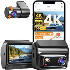 DDPAI Dashcam, Echte 4K + 1080P Dashcam Auto Voor en Achter met Ingebouwde 32GB eMMC, Volledige Kleur Nachtzicht, 4G LTE Ondersteuning, 5GHz WiFi 6, GPS, 24H Parkeermodus, 3"" IPS Display, ADAS, Z60