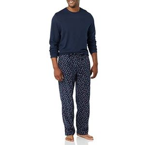 Amazon Essentials Flanellen pyjamaset voor heren (verkrijgbaar in groot en lang), marineblauw paisley, X-Small