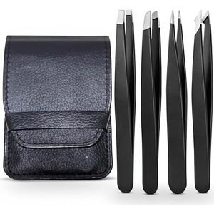 Happymots Professionele pincet voor gezichtshaar, precisiepincetten van roestvrij staal, voor vrouwen en mannen, verwijdering van ingegroeide haren (4 stuks)