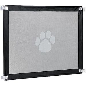 Relaxdays hondenhek, voor deur & trap, H x B: ca. 80x99 cm, traphekje, kunststof & nylon, plakstrips/schroeven, zwart