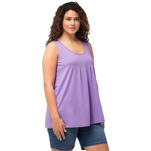 Ulla Popken Damestop, sierplooien, A-lijn, ronde hals, mouwloos, modieuze T-shirts, Blauwe sering, 42-44 Grote maten