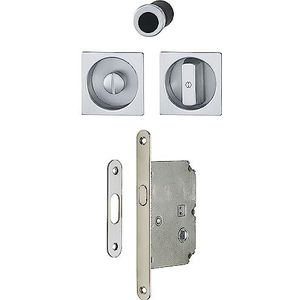 HOPPE Schuifdeurslot WC met handgreep op vierkante rozet - schuifdeurbeslag set, aluminium verchroomd mat