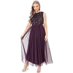 Maya Deluxe Vrouwen Midaxi Jurk Dames Mouwloze Pailletten Hoge Empire Taille Tule Versierd voor Bruiloft Gast Bal Bruidsmeisje, Bessen, 50