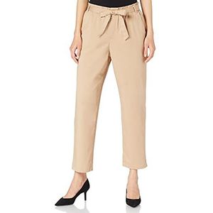 TOM TAILOR Denim Dames Taps toelopende stoffen broek met paperbag-taille 1025234, 26679 - Dune Beige, L