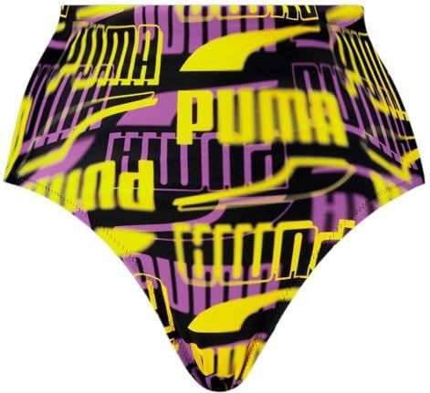PUMA Swim Women Printed High Waist Brief 1P, Black Combo., S