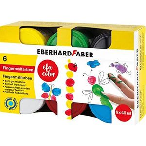 Eberhard Faber 578606 - EFA kleuren vingerverf set met 6 kleurpotjes van elk 40 ml, sneldrogend en afwasbaar, om te mengen en voor creatief schilderplezier