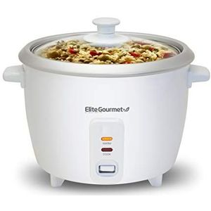 Elite Gourmet ERC-003# Electric Rice Cooker met automatische houvast warme makes soups, stews, grains, hete cereals, wit, 6 kopjes gekookt (3 kopjes ongekookt)