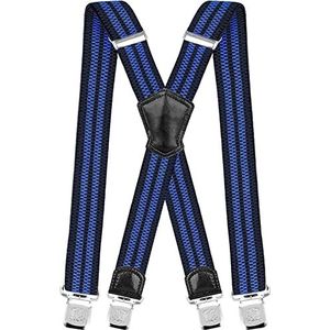 Little Hand Brede bretels voor heren, met zeer sterke 4 metalen clips, lange eenheidsmaat, voor mannen en dames, verstelbaar en elastisch, X-stijl, 2, blauw
