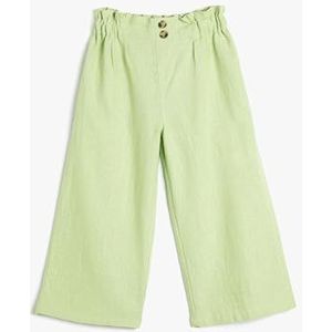 Koton Meisjesbroek met brede pijpen, elastische tailleband, katoen, relaxte broek, groen (766), 6-7 Jaren