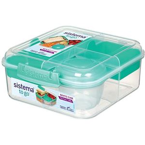 Sistema Bento Box To Go Lunchbox met yoghurt/fruitpot, 1,25 liter, vierkant, BPA-vrij, mintig, groenblauw