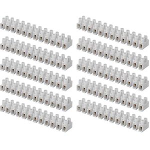 EMOS Set van 10 aansluitklemmen voor 1,5 mm² - 6 mm² draad, 10 x repen met 12 stuks, 450 V~/41 A, wit, kroonklem met schroefbevestiging, eenvoudig te scheiden, aan beide zijden vrij