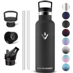 Vikaster Thermoskan, 500 ml thermosfles, BPA-vrij, thermosfles met rietje, voor school, sport, fiets, camping, fitness, outdoor