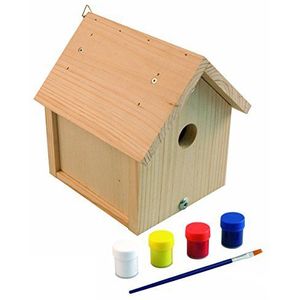 Windhager Nestkasten-bouwpakket Robin, vogelhuisje vogelnestkast broedplaats, om zelf te bouwen en te beschilderen, beige, incl. kleuren en kwasten, 06946
