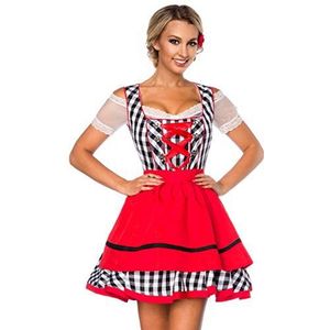 Dirndline Traditionele mini-dirndl-jurk voor speciale gelegenheden, zwart/wit/rood, XS