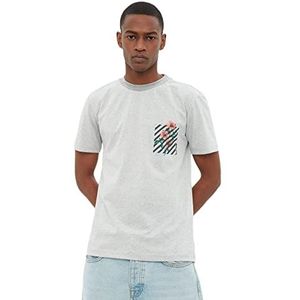 Trendyol Mannelijk slank basic T-shirt met ronde hals, Grijs, M