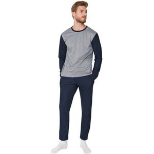 Trendyol Dames Man Colorblock Knit Pyjama Set, Marineblauw, M (Pack van 2), marineblauw, M