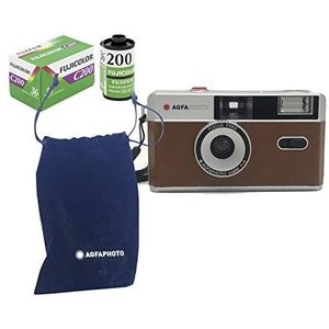 AgfaPhoto analoge 35 mm kleine film foto camera bruin + kleurenfoto's film + batterij