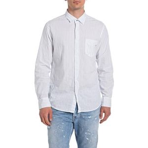 Replay Herenhemd, regular fit, 010 wit/lichtblauw, L