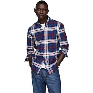 Tommy Hilfiger Oxford Regular Fit Herenoverhemden met lange mouwen, ook verkrijgbaar in groot en lang, Diepe Indigo/Rouge Check, XS