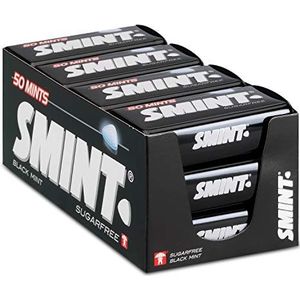 SMINT XL Blackmint – 12 blikjes met 50 krachtige pepermuntjes, suikervrije pepermuntjes met dropsmaak voor een frisse adem