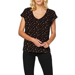 TOM TAILOR Denim Dames tuniek met korte mouwen en patroon 1020980, 24230 - Black Red Flower Print, M