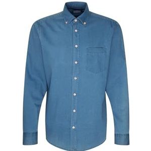 Seidensticker Casual overhemd voor heren, regular fit, gemakkelijk te strijken, button-down-kraag, lange mouwen, 100% katoen, blauw, 41