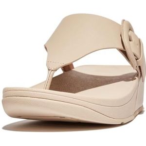 Fitflop Dames LULU Covered-Buckle RAW-Edge lederen teenslippers sandaal, steen beige, 5 UK, Steen Beige, 38 EU