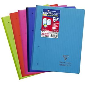 Clairefontaine 4841C Koverbook Cursusblok Geniet aan lange zijde - A4+ 22,3x29,6 cm - 80 afscheurbare bladen geruit Séyès - 4-gaatsperforatie - Wit papier 90g - Polypro omslag - Willekeurige kleur.