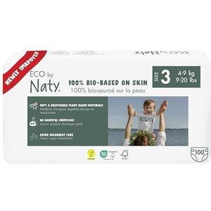 Eco by Naty Baby Luiers - Plantaardige milieuvriendelijke luiers, zeer geschikt voor de gevoelige babyhuid en helpt doorlekken voorkomen (Maat 3, 100 Stuks)