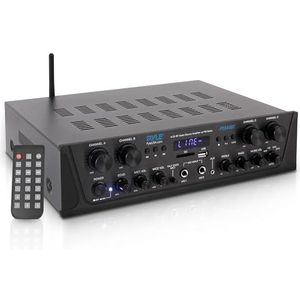 Pyle Bluetooth Versterker - Karaoke Draadloze Audioversterker - 4-Kanaals Stereo Audio Thuisbioscoop Luidspreker - Geluid Vermogensontvanger met AUX IN, FM, RCA - Subwoofer Luidsprekers