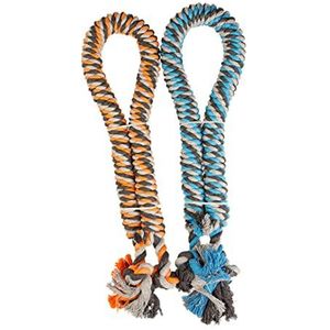 duvoplus, Touw van katoen, gedraaid, met knopen, Ø 3,2 cm - 90 cm, blauw/oranje, speelgoed, blauw/oranje, hond